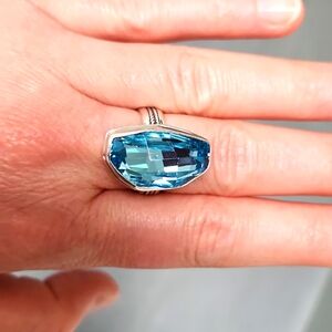 Asymmetric Blue Topaz Gemstone in Sterling Silver Ring